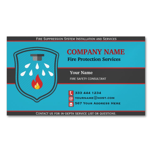 Fire Protection Shield Magnetic Business Card (Front)