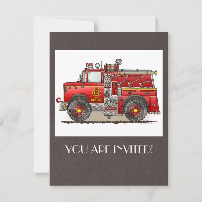 Fire Pumper Rescue Truck Invitation (Front)
