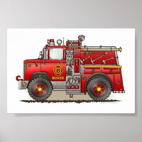 Fire Pumper Rescue Truck Poster