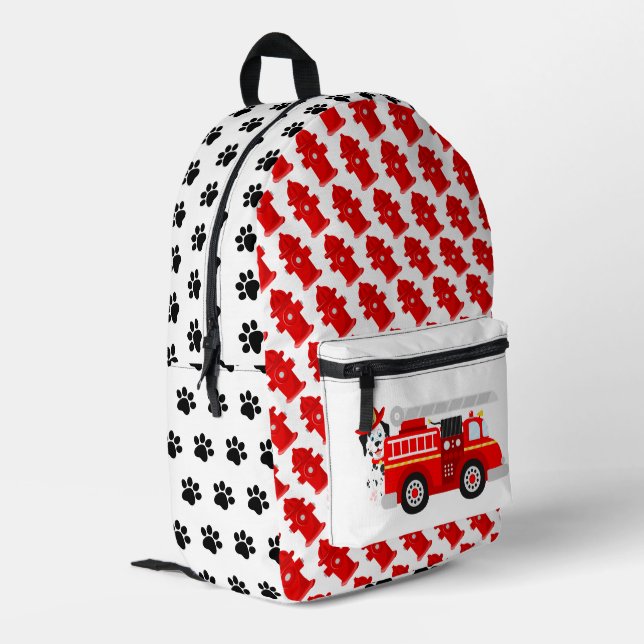 Fire Pup And His Firetruck Printed Backpack (Back Corner Left)