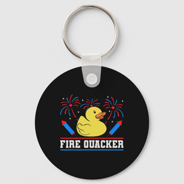 Fire Quacker Rubber Duck 4th Of July Firework  Keychain (Front)