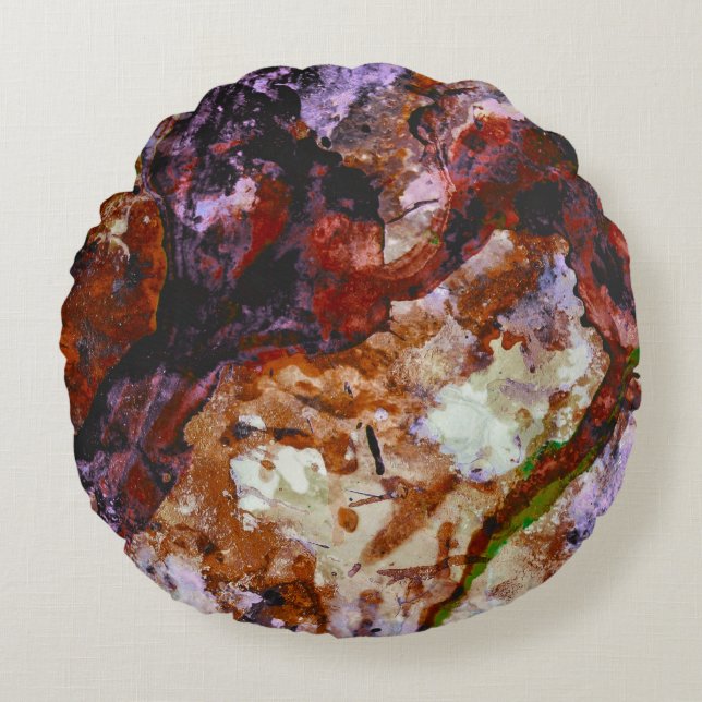 Fire Quartz Crystal Geode Marble Abstract Round Pillow (Front)