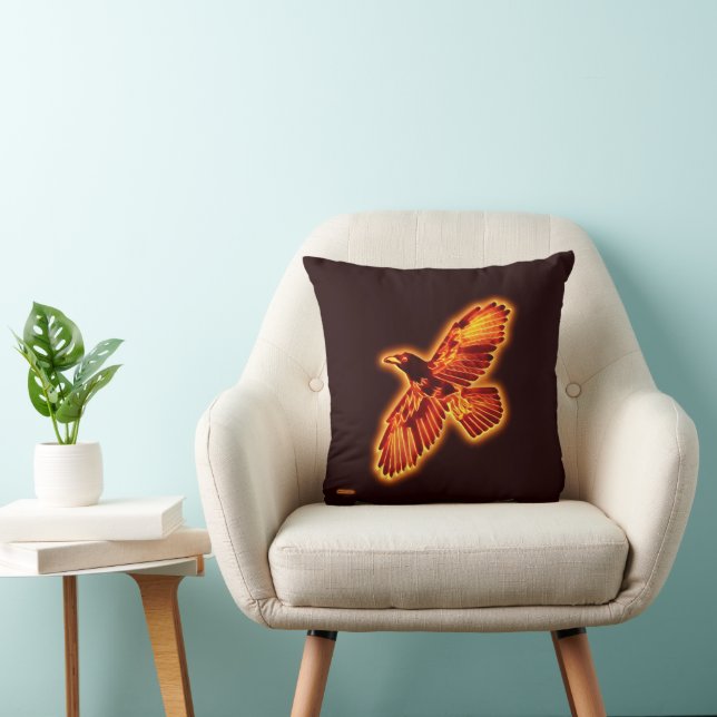 Fire Raven Throw Pillow (Chair)