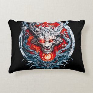 Fire Red Flame Mythical Dragon Head Accent Pillow