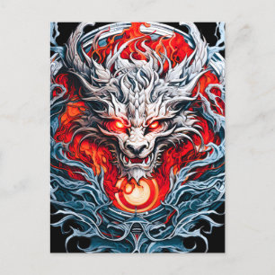 Fire Red Flame Mythical Dragon Head Announcement Postcard
