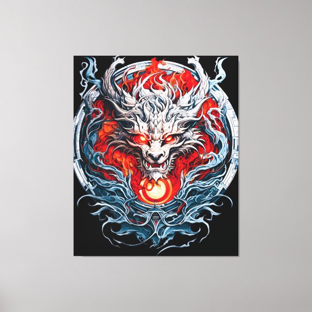 Fire Red Flame Mythical Dragon Head Canvas Print (Front)