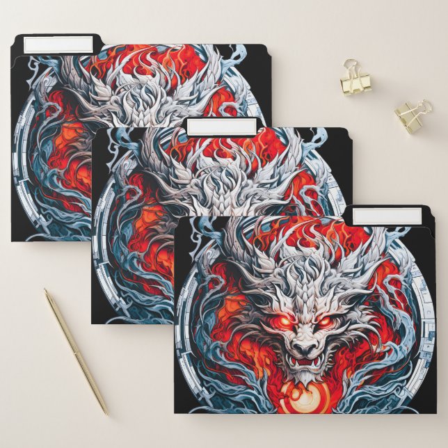 Fire Red Flame Mythical Dragon Head File Folder (Set)