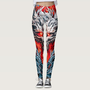 Fire Red Flame Mythical Dragon Head Leggings