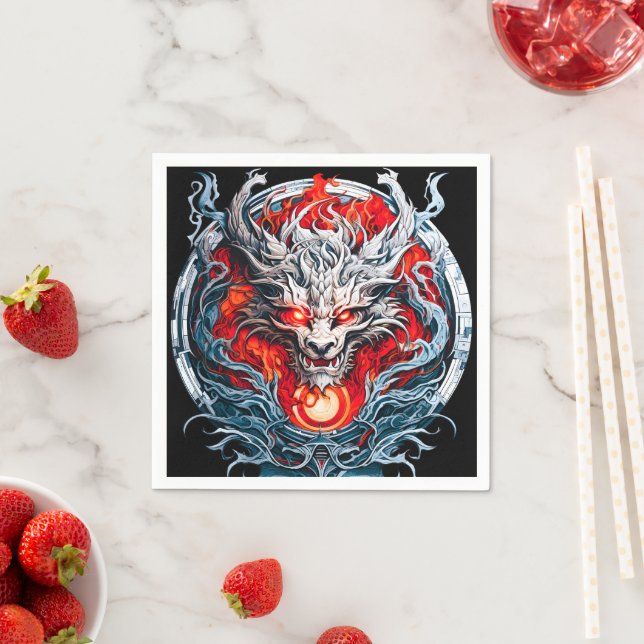 Fire Red Flame Mythical Dragon Head Napkins (Insitu)
