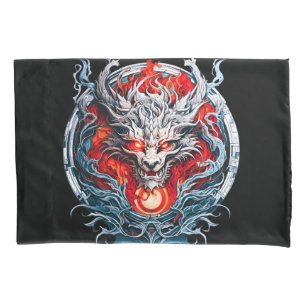 Fire Red Flame Mythical Dragon Head Pillow Case