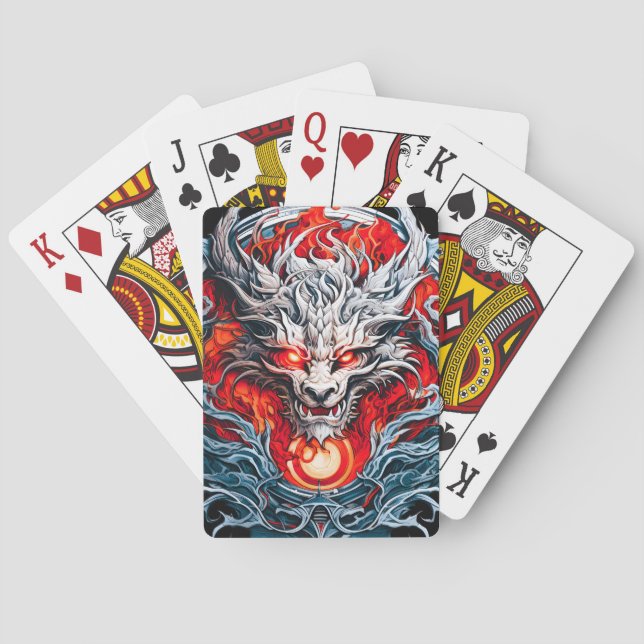Fire Red Flame Mythical Dragon Head Poker Cards (Back)