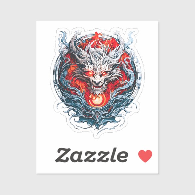 Fire Red Flame Mythical Dragon Head Sticker (Sheet)