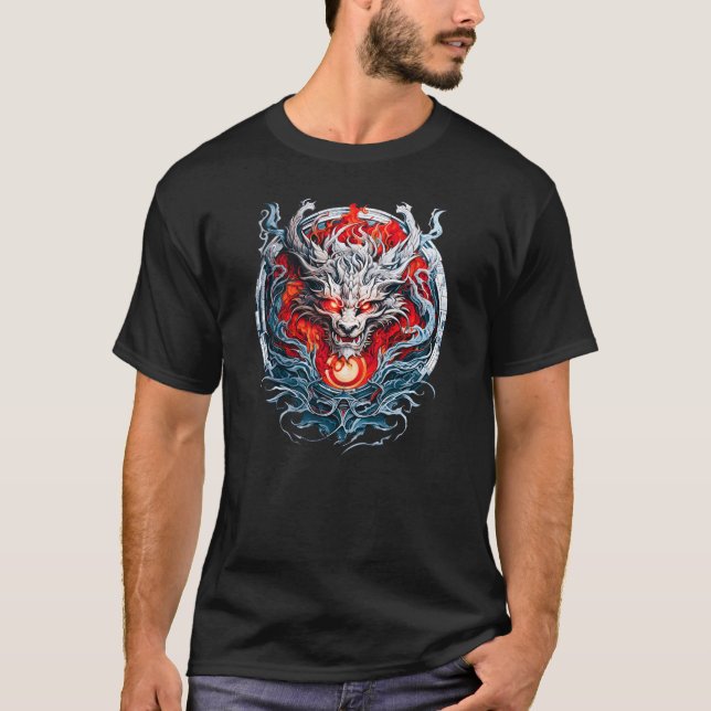 Fire Red Flame Mythical Dragon Head T-Shirt (Front)