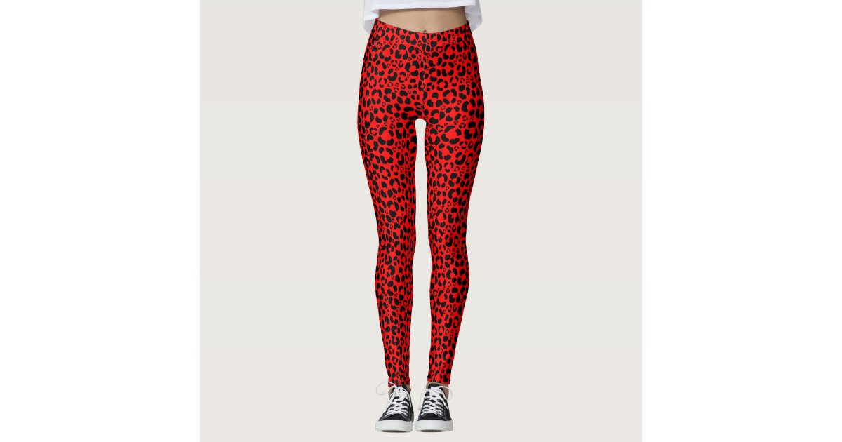 Fire Red Leopard Print Leggings | Zazzle