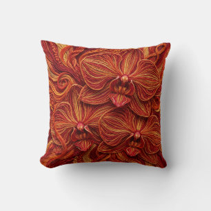Fire Red Orchid Petal Throw Pillow