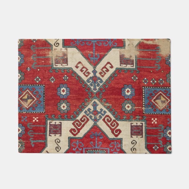 Fire Red Ornamental Motif 19th Century Authentic Doormat (Front)