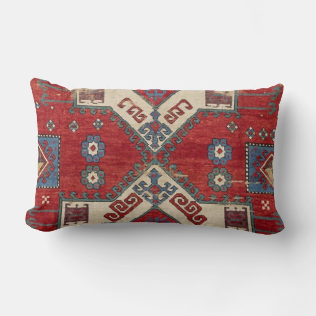 Fire Red Ornamental Motif 19th Century Authentic Lumbar Pillow (Front)