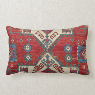 Fire Red Ornamental Motif 19th Century Authentic Lumbar Pillow