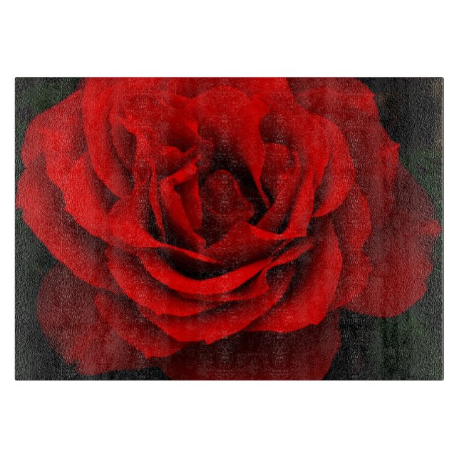 Fire Red Rose Glass Cutting Board (Front)