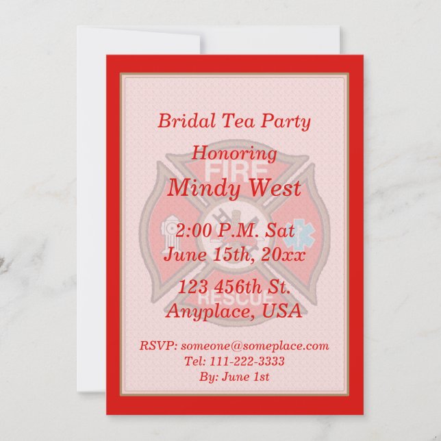 Fire-Rescue EMT Bridal Shower Tea Party Invite (Front)