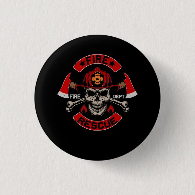Fire Rescue Fire Fighter Fireman Crossbones Skull  Button (Front)