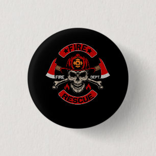 Fire Rescue Fire Fighter Fireman Crossbones Skull Button
