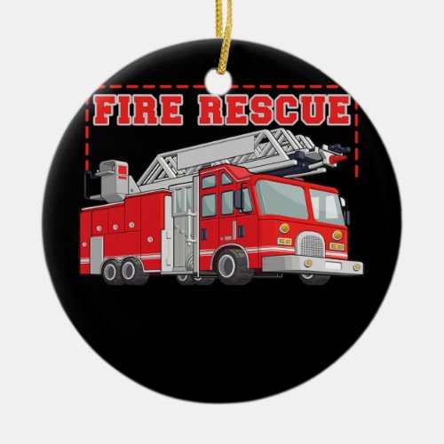 Fire Rescue Firefighter American Fire Truck  Ceramic Ornament