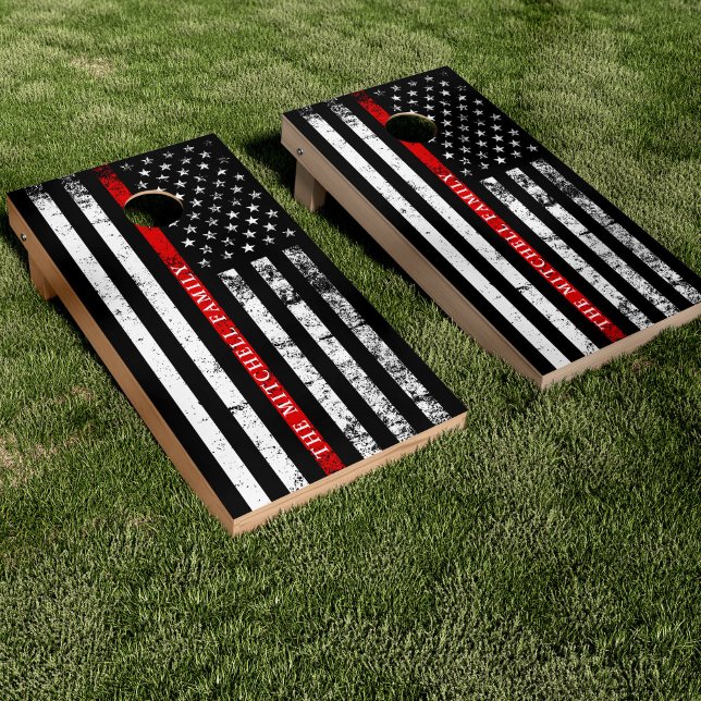 Fire Rescue Flag | Family Name Stripe Cornhole Set (Creator Uploaded)