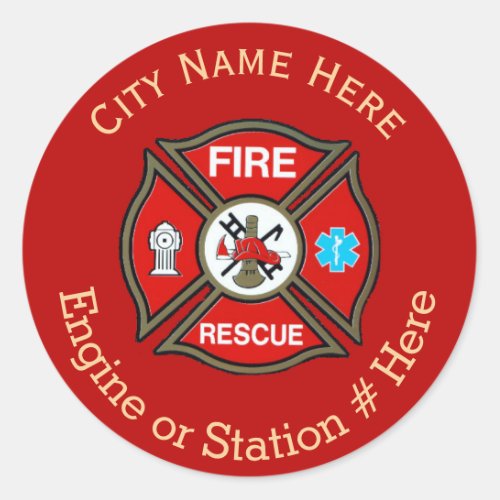 Fire Rescue Maltese Cross Custom Round Sticker