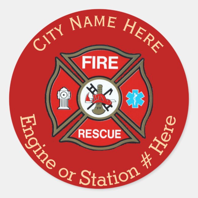 Fire Rescue Maltese Cross Custom Round Sticker (Front)