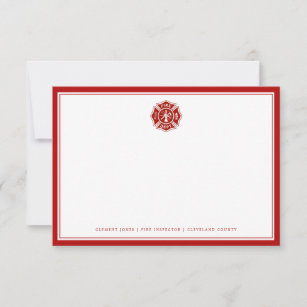 Fire Rescue   Maltese Cross   Red Backed Note Card