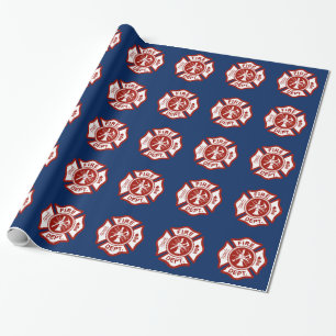 Fire Rescue Maltese Cross Symbol Navy Wrapping Paper