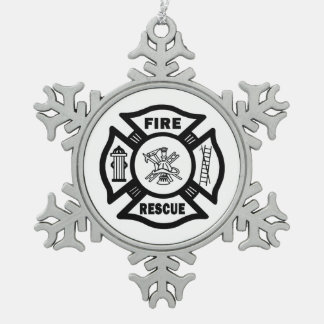 Fire Rescue Snowflake Pewter Christmas Ornament