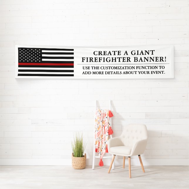 Fire Rescue Themed American Flag Long White Banner (Insitu)
