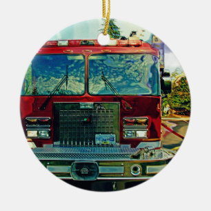 Fire Rescue Truck Emergency Vehicle Ceramic Ornament