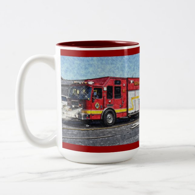 Fire Rescue Truck Emergency Vehicle Two-Tone Coffee Mug (Left)