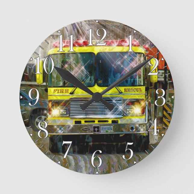 Fire & Rescue Truck Firefighters Wall Clock (Front)