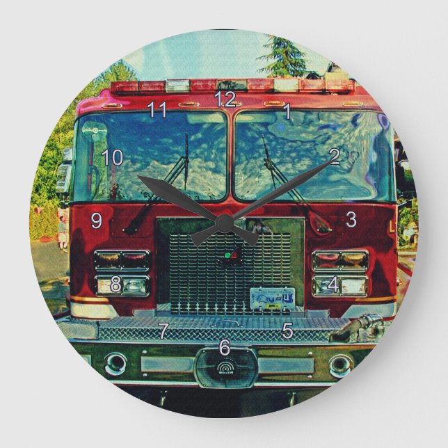 Fire & Rescue Truck Firefighters Wall Clock (Front)
