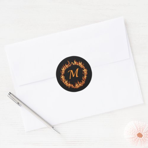 Fire Ring Monogram Initials Classic Round Sticker