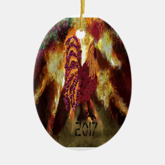 Fire Rooster 2017 Ceramic Ornament (Front)