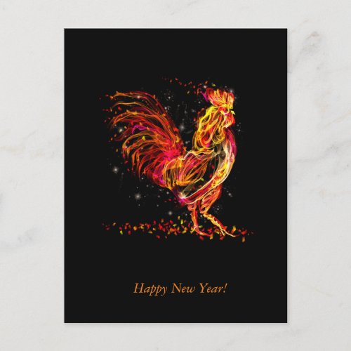 Fire rooster Flaming animal sparkle cool design Holiday Postcard