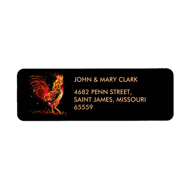 Fire rooster. Flaming animal sparkle cool design Label (Front)