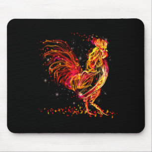 Fire rooster. Flaming animal sparkle cool design Mouse Pad