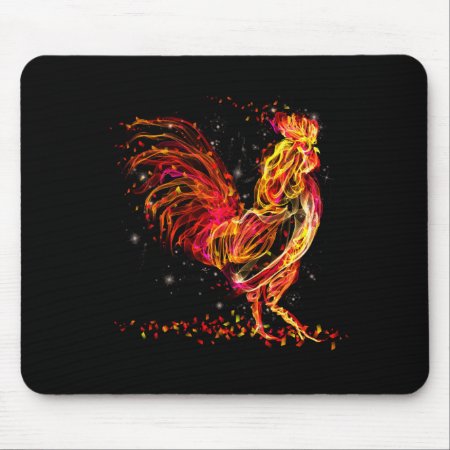 Fire Rooster. Flaming Animal Sparkle Cool Design Mouse Pad