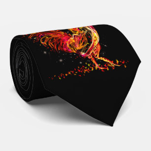 Fire rooster. Flaming animal sparkle cool design Neck Tie