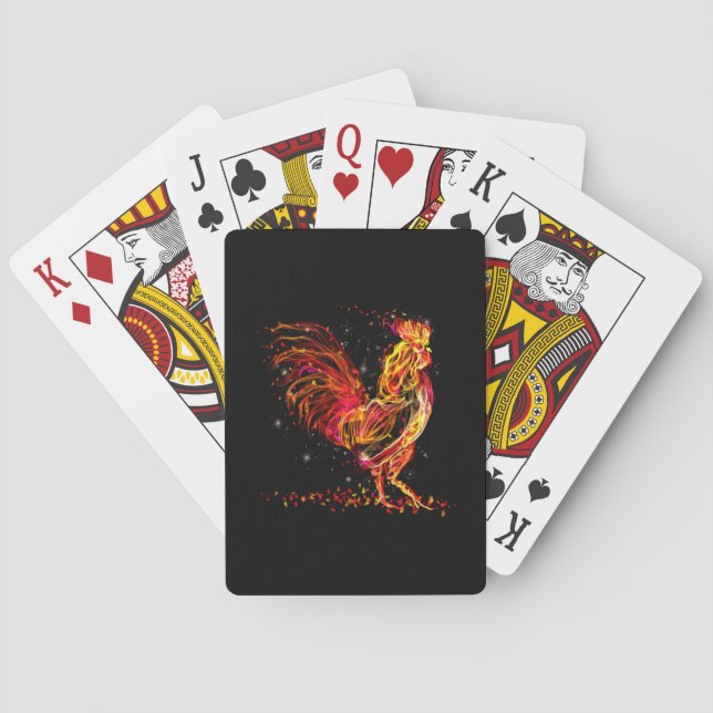 Fire rooster. Flaming animal sparkle cool design Poker Cards (Back)