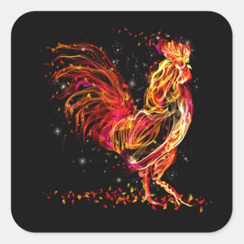 Fire rooster Flaming animal sparkle cool design Square Sticker