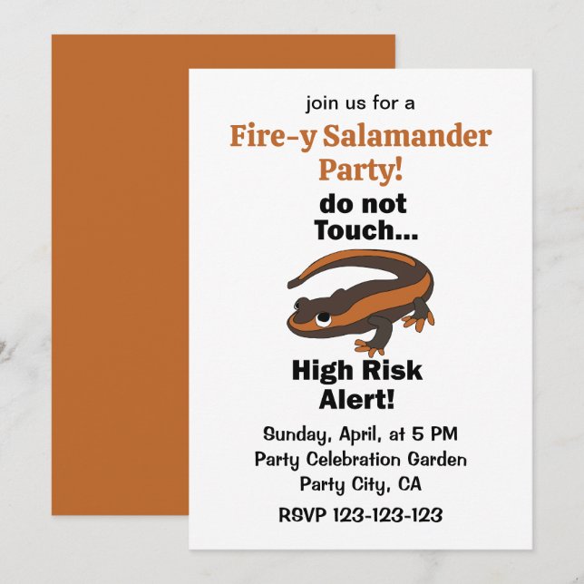 Fire Salamander Do Not Touch High Risk Alert Party Invitation (Front/Back)
