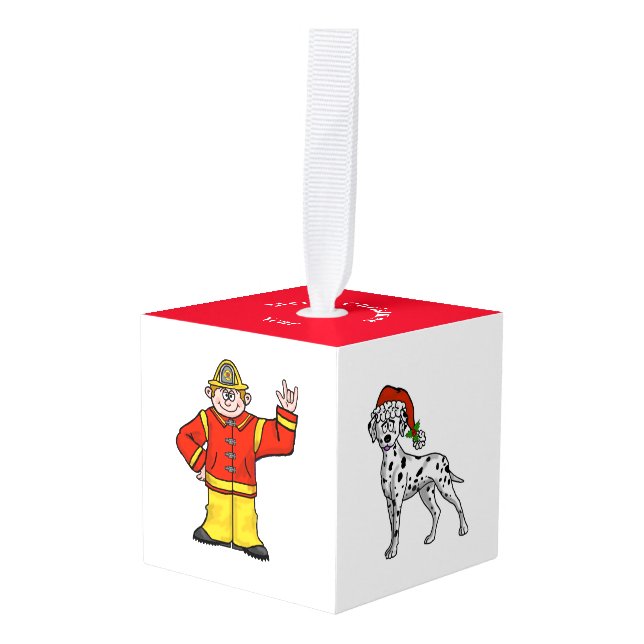 Fire Service Christmas Cube Ornament (Front Angled)