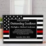 Fire Service Outstanding Excellence Firefighter Acrylic Award<br><div class="desc">Celebrate and show your appreciation to an outstanding Firefighter with this Thin Red Line Award - American flag design in Firefighter Flag colors , modern black red design. Personalize this firefighter award with fireman's name, text with fire department name and community, and date of issue. Perfect of firefighter retirement awards,...</div>